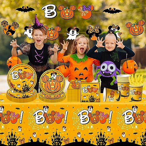 142pcs Halloween Mouse Party Tableware Set - Plates Napkins Cups for Kids & Baby Shower
