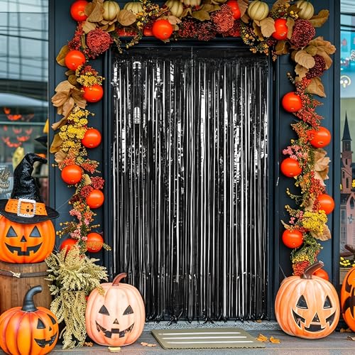 Black Foil Curtain Streamer Set - 8 Pack Halloween Party Decorations - 3.28 x 7.05 ft