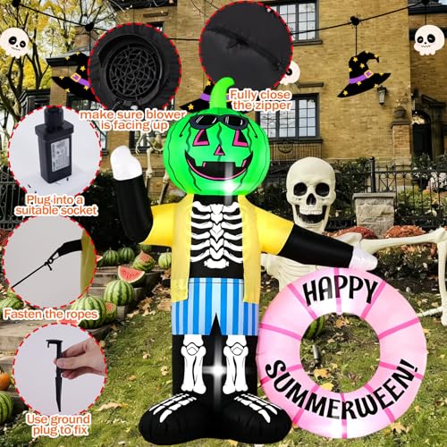 6FT Zombie Watermelon Inflatable Decoration with LED Lights - Summerween Yard & Pool Decor
