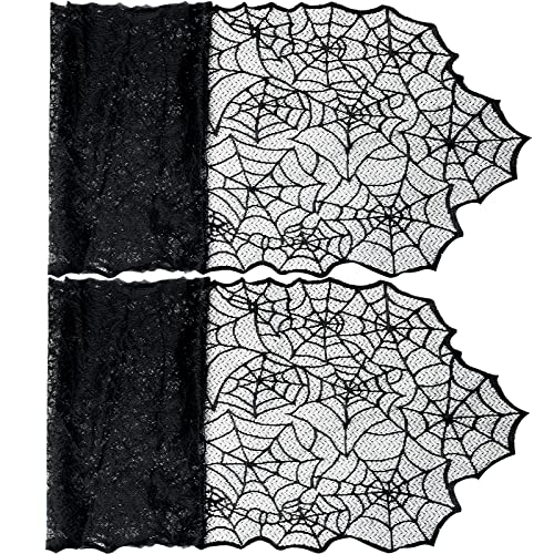 Halloween Lace Table Runner 2 Pack - Black Spider Web Design, 80x20 Inches for Party Decor