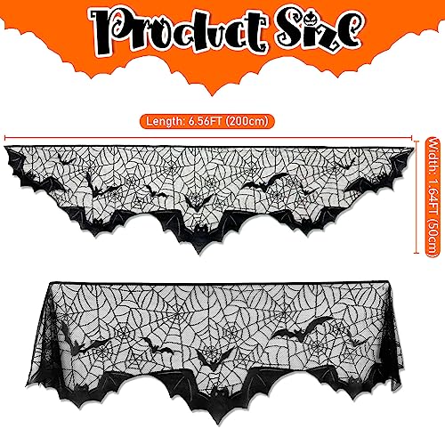 Halloween Fireplace Mantel Scarf Black Lace Spiderweb 20x79 Inches - Indoor Decor
