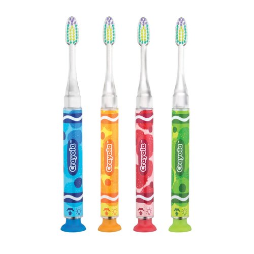 GUM Crayola Timer Light Toothbrush for Kids, Soft Bristles, Suction Cup Base, Children & Toddler Toothbrush 3 Year Old+, 1 Count (Pack of 4)