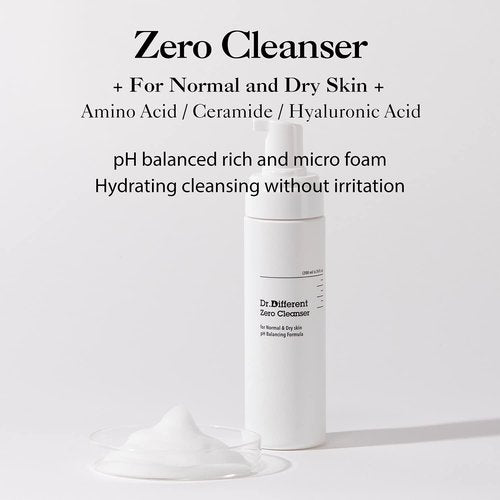 Dr.Different Zero Cleanser - Hypoallergenic pH 5.5 Foaming Cleanser with Hyaluronic Acid & Ceramide | 6.76 fl. oz.