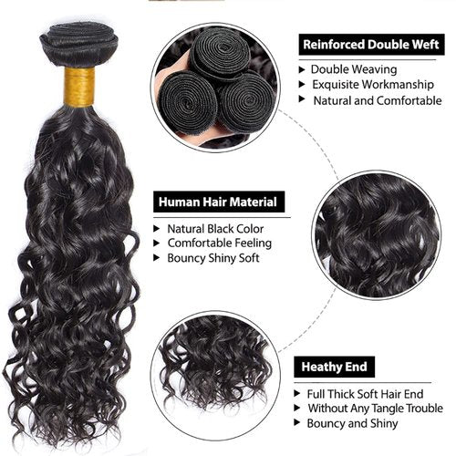 18 20 22 Inch Water Wave Bundles Human Hair 3 Bundles Brazilian Remy Hair 50 Grams/Bundle 10A Grade Unprocessed Virgin Hairs Water Wave Bundle Weaves Extensions for Black Women
