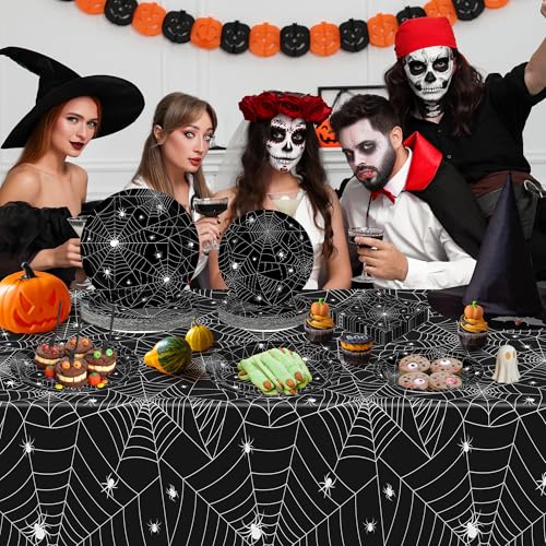 Halloween Paper Spider Web Party Supplies Set - 30 Pieces, Includes Plates, Napkins & Tablecloths - Variation: Halloween