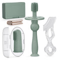 haakaa Training Toothbrush Set Oral Care Kit, Soft Silicone Toothbrush for Baby, Infants, Toddlers & Kids, Pea Green