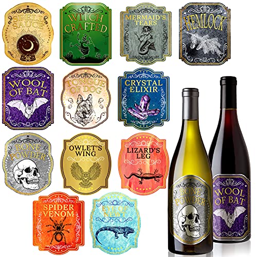Halloween Apothecary Labels for Wine Bottles - 36 Styles, Removable Decals