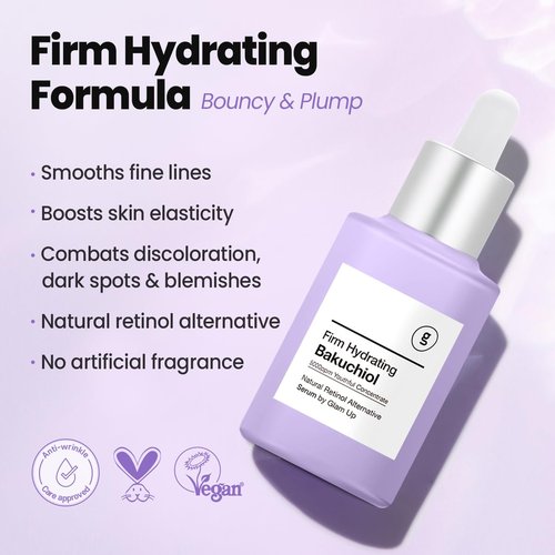 Glam Up Bakuchiol Serum - Anti-Aging Retinol Alternative with Hyaluronic Acid | Hydrate & Smooth Skin (1.01 Fl Oz)