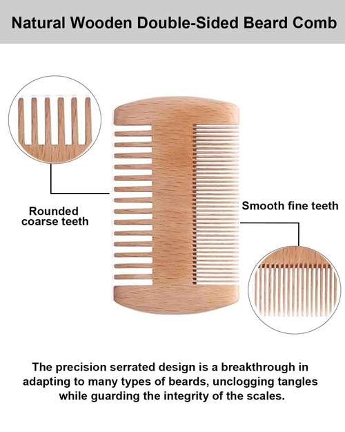 4 Pack Double-Sided Pocket Comb, Wooden Dual Action Beard and Mustache Comb Set with Leather Cases for Beards and Mustaches, Everyday Styling Comb For Detangling Knots, Beard Care & Grooming