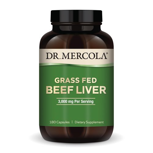 Dr. Mercola Grass Fed Beef Liver - Nutrient-Dense Organ Supplement - Freeze-Dried & Minimally Processed - 3000 mg - Non-GMO - Gluten-Free - 180 Capsules