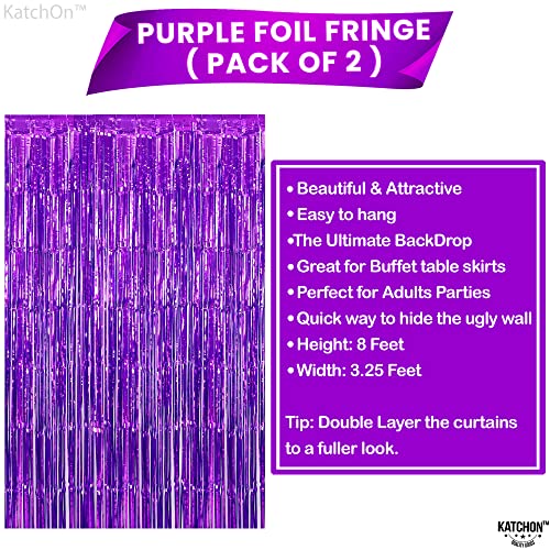Black & Purple Foil Fringe Curtains Pack of 4 - Party Backdrops & Decorations