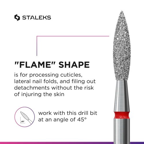 Staleks Pro Diamond Nail Drill Bit Flame Red Expert – 2.3mm Head Diameter, 10mm Working Part – Professional Nail Drill Bit – Diamond Coating – Precisie Cuticle & Nail Care