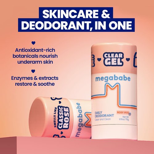 Megababe Rosy Pits Daily Deodorant - Aluminum-Free & Clear | Spring Break Essential | 2.6 oz (Pack of 2)