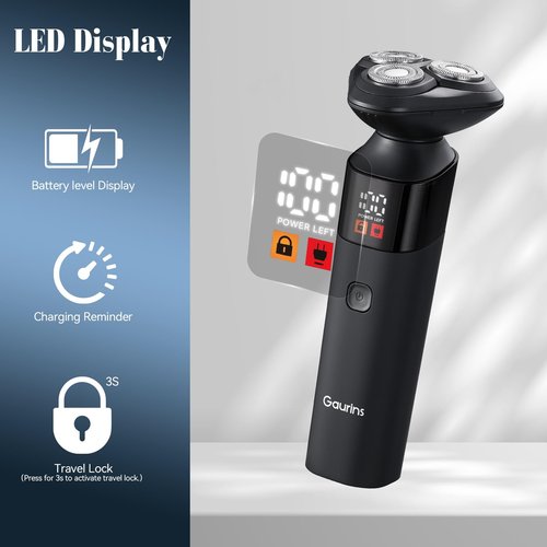 Electric Razor for Men,3 in 1 Men's Rotary Shavers with Charging Stand, IPX7 Waterproof Hygiene Trimmer for Beard/Nose/Sideburns, USB-C Fast Charging, LED Display Travel Lock,Matte Black