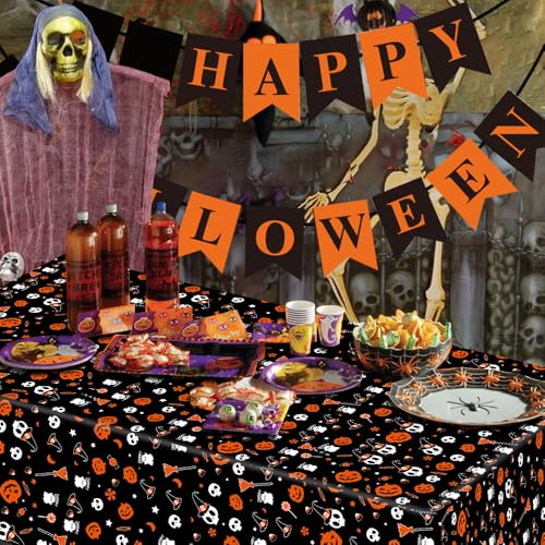 Black Halloween Tablecloth 2 Pack 54x108in Disposable Plastic Party Cover