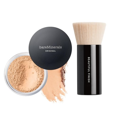 bareMinerals Original Loose Powder Foundation - SPF 15, Talc-Free, Vegan Makeup + Foundation Brush Bundle