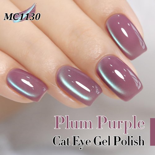 Double Rhythm Cat Eye Gel Polish - 15ML Holographic Glitter in Plum Purple | Salon Quality Soak Off