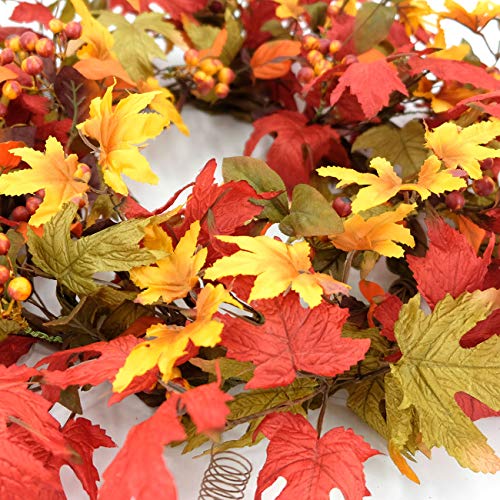 20-Inch Fall Wreath for Front Door - Autumn Maple Leaves Decor for Thanksgiving & Halloween
