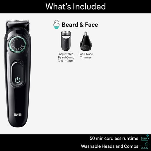 Braun All-in-One Style Kit Series 3 3430 - 3-in-1 Trimmer for Men with Beard, Ear & Nose Trimmer | 20 Length Settings, Washable