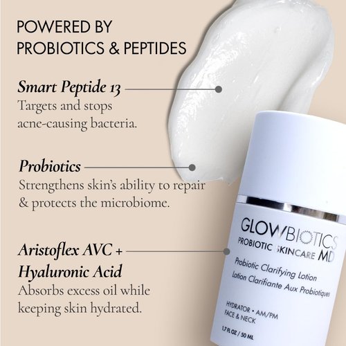 Glowbiotics Probiotic Clarifying Lotion - Oil Control Moisturizer for Oily & Acne-Prone Skin | Reduces Shine & Soothes Redness | 1.7 fl oz