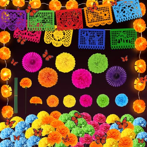 Day of the Dead Decorations Set with Marigold Garland, Banner & Butterflies