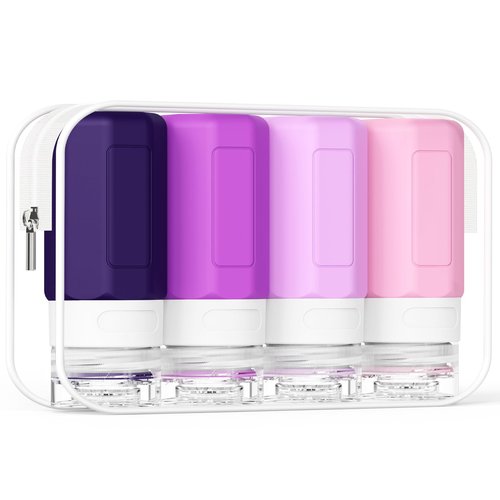 Ruinovate 2 oz Travel Bottles, Small Travel Size Containers, TSA Approved Silicone Travel Toiletries Bottles, Shampoo and Conditioner Travel Kit for Women (Purple)