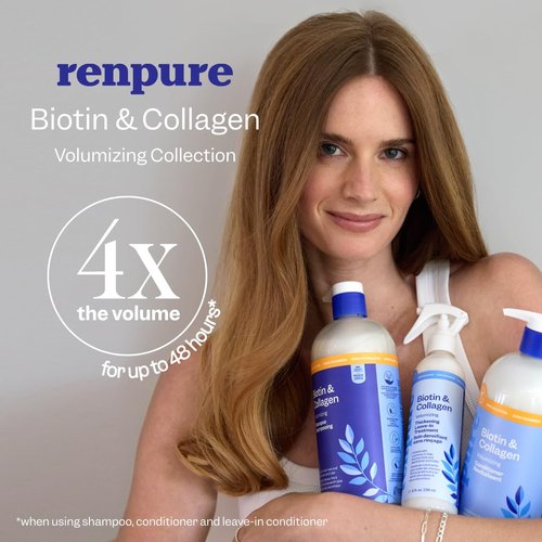Renpure Biotin & Collagen Leave-In Conditioner - Fuller, Thicker Shine for Fine Hair - 8 Fl Oz