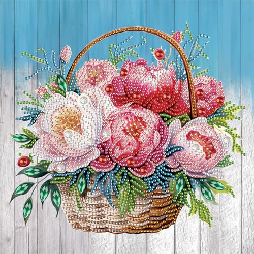 Diamond Art Kit for Adults 12x12 Inch Peony Flower Basket Special Shape