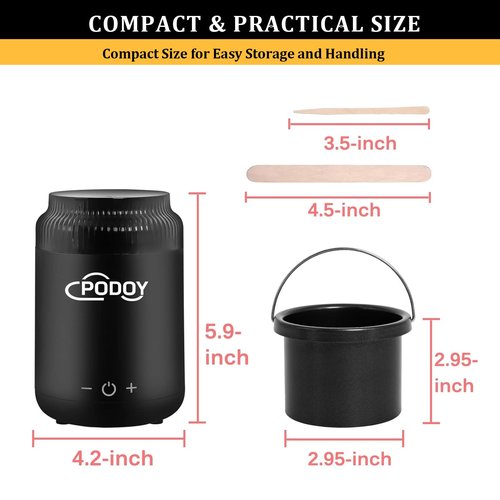 Podoy Mini Wax Pot Warmer for Hair Removal, Small Portable Travel Wax Melt Heater Machine Digital Display for SPA Salon Brow Body Nose Upper Lip Hair Waxing with 100 Waxing Sticks
