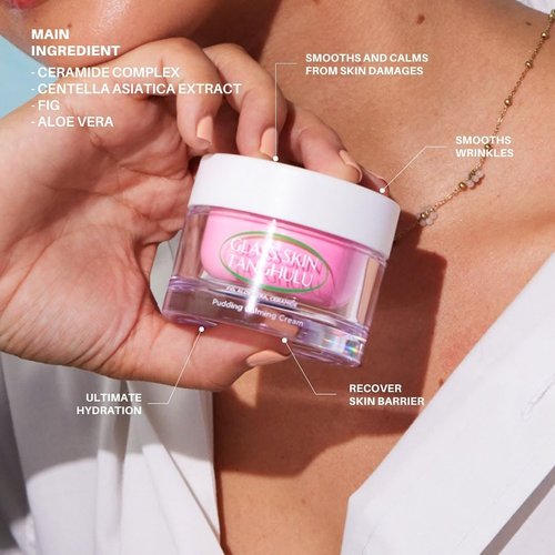 OLIVIAUMMA Glass Skin Tanghulu Fig Pudding Calming Cream - Korean Face Moisturizer for Dry Skin - Ceramide + Aloe Vera - Lightweight Pudding Texture - Deep Hydration & Moisture Barrier Support - 50g