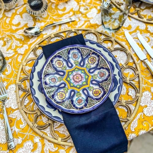 Saffron Yellow Hand Block Print Cotton Tablecloth 118x70 Rectangular - Farmhouse & Rustic Home Decor