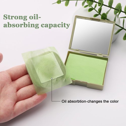 Jutqut Oil Blotting Sheets for Face with Mirror & Puff, 300 Sheets Oil Absorbing Sheets for Oily Skin, Natural Fiber Blotting Paper, Makeup Friendly Face Oil Control Sheets
