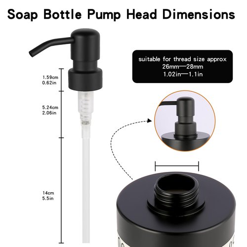 2PCS Stainless Steel Black Soap and Lotion Dispensers Pump Replacement,Smooth Action Replacement for Round 1.1in (28 mm) Neck Bottles,Rust Proof&Leak Proof