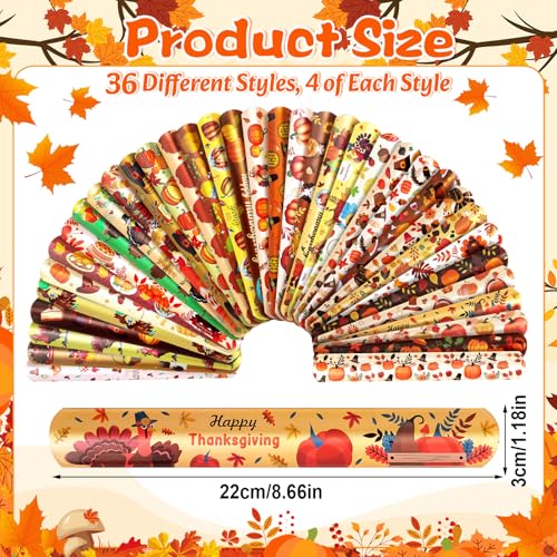 Thanksgiving Fall Slap Bracelets - 36pcs Autumn Theme Wristbands - Variation L-144thanksgiving