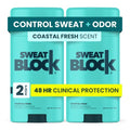 SweatBlock Clinical Strength Deodorant and Antiperspirant for Men and Women Coastal Fresh Scent 2 Pack 48 Hour Protection Against Odor and Excessive Sweat Ideal for Active Lifestyles and Daily Use