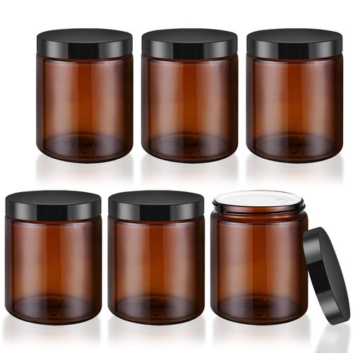 Amber Glass Jar With Lids Empty Cosmetic Jar with Inner Liners Travel Cosmetic Containers For Lotion Cream Powders Ointments And More (6, 240g/8oz)