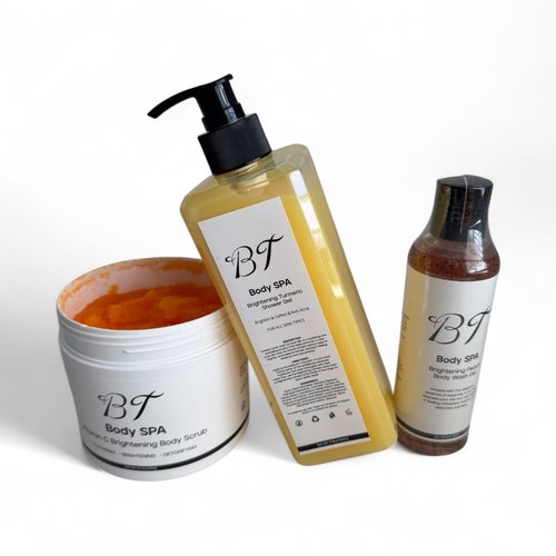 BT Body Spa Exfoliating Body Care Set - Vitamin C Scrub, Peach & Turmeric Gel Wash for Smooth, Glowing Skin