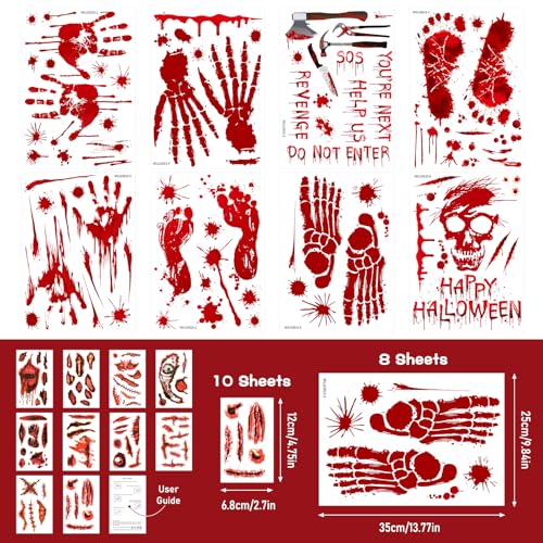 Halloween Bloody Handprint Footprint Window Stickers - 165 pcs Spooky Decor
