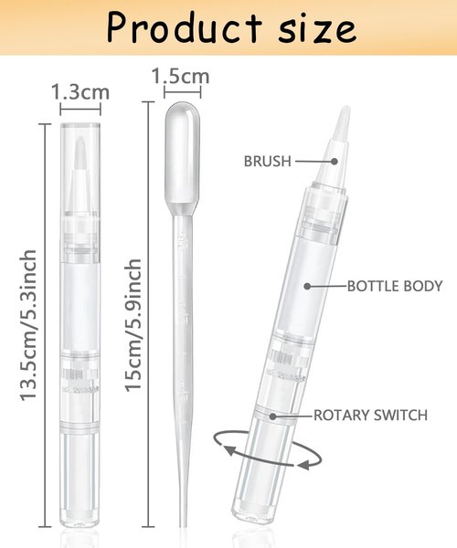 uadbau 16 Pcs 3ml Empty Cuticle Oil Pen with 4 Pcs Transfer Pipettes - Transparent Nail Oil Twist Pens with Brush Tip for Nail Oil, Eyelash Growth Liquid, Cosmetic Lip Gloss Container Applicators