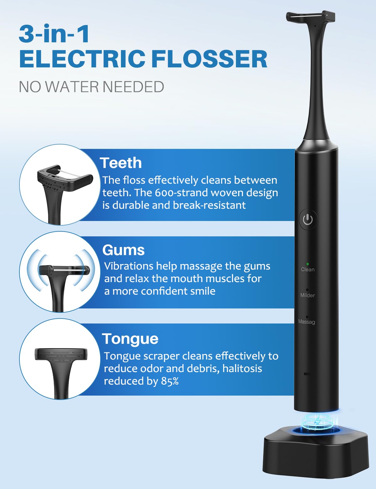 Voraiya Electric Flosser for Teeth, Reusable Dental Floss with 50 Replacement Heads,Dentist Recommended Tooth Flossers,Water Flosser Alternative,Rechargeable Dental Floss Picks for Adults,Travel