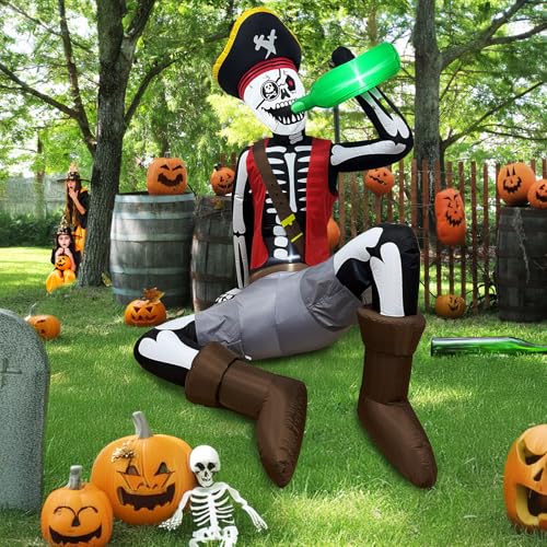 6.5FT Pirate Skeleton Inflatable Halloween Decoration with Lights Outdoor