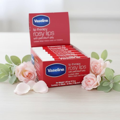 Vaseline Lip Rosy Balm - Fast-Acting Nourishment for Chapped & Cracked Lips | 12 Sticks in 1 Box