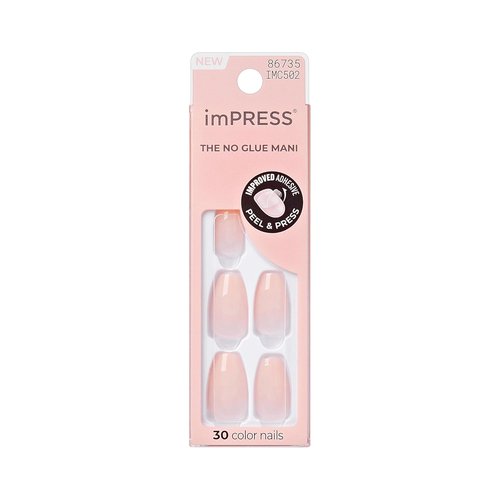 KISS imPRESS No Glue Mani Press On Nails - 'Serendipity' Pink Coffin Shape | Medium Size, 30 Nails & Accessories