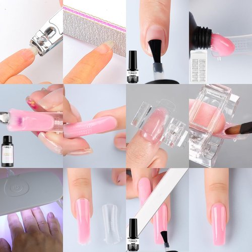Fcozpjk Poly Gel Nail Kit with UV Light, 12 Colors Builder Gel Nail Extension Kits for Beginners with Everything, Dual Nail Forms Slip Solution Chunky Glitter Poly Gels Nails Art Design Starter Set