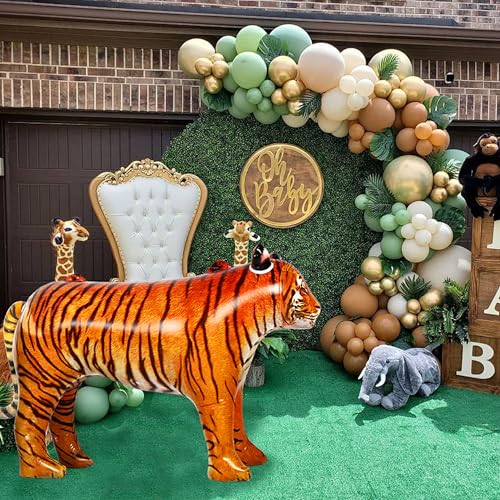 Huge Inflatable Tiger - Lifesize Jungle Animal Balloon for Safari Party - Brown Yellow