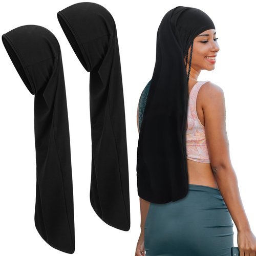 Twistover 2 Pcs Jumbo Dreadlock Cap Hair Dreads Head Wrap Loc Wraps for Dreads Hair Accessories for Men Women Sleeping(Black,Black,30 Inches)