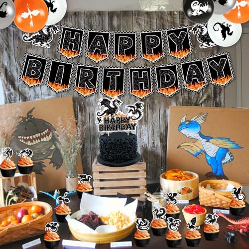 Dragon Theme Birthday Party Decorations Kit with Banners Balloons & Cake Toppers