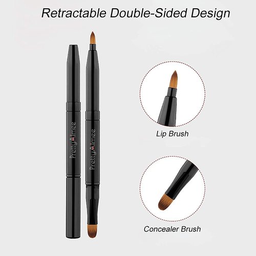PrettyAimee Retractable Lip Brush Lip Liner Brushes Concealer Dual End Travel Retractable Lipstick Eyeshadow Foundation Makeup Brush Tool（2 PCS） (Black Purple)
