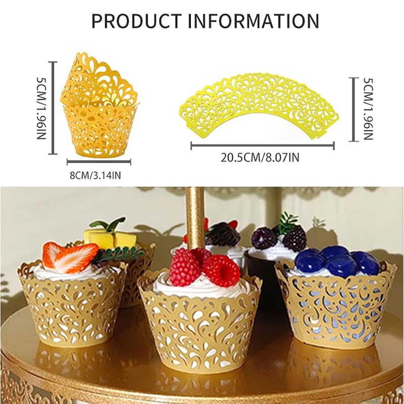 Gold Water Droplet Lace Cupcake Wrappers 50pcs - Elegant Wedding Party Decor