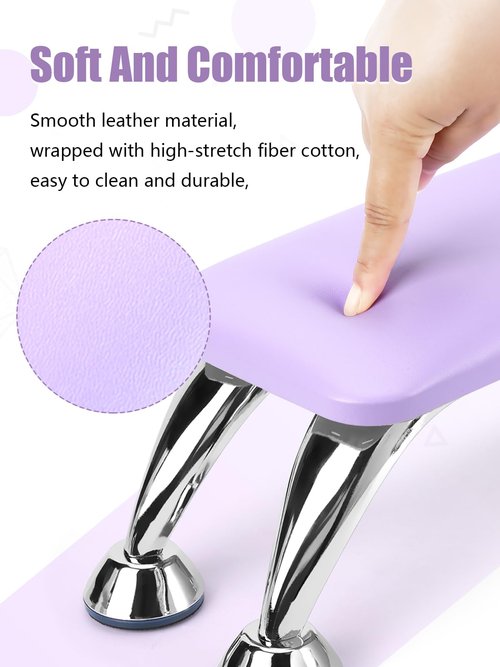 Nail Arm Rest for Acrylic Nails, Microfiber Leather Nail Hand Rest Cushion for Nails, Soft Hand Pillow Footstool with 4 Stainless Steel Stands Thick Sponge Nail Pillow for Nail Tech Use (Purple)